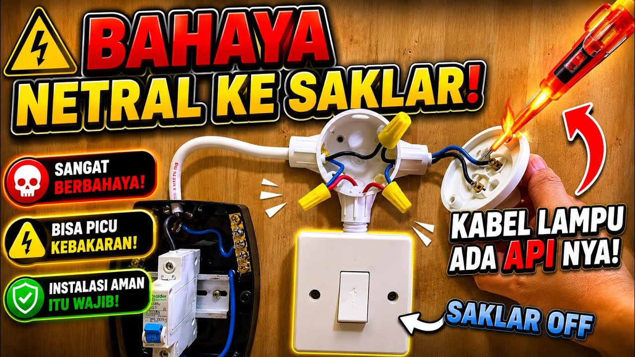 BAHAYA KABEL NETRAL DI PASANG KE SAKLAR  ( kabel lampu jadi plus semua )