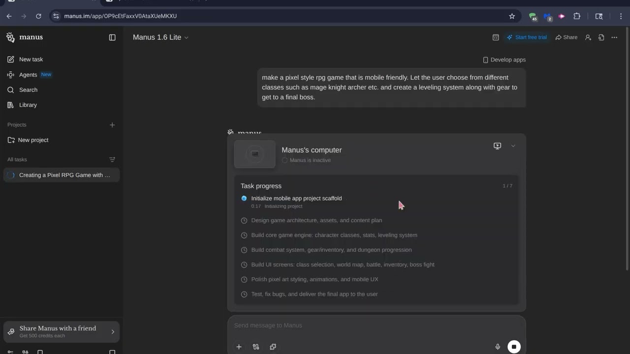 Manus Updates & Creating A Game