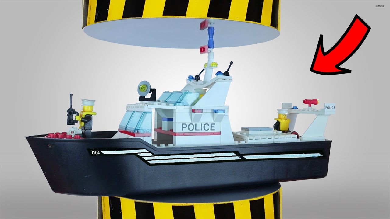 Crushing LEGO BOATS with a 100-Ton Hydraulic Press: Watch Them Explode into Pieces!