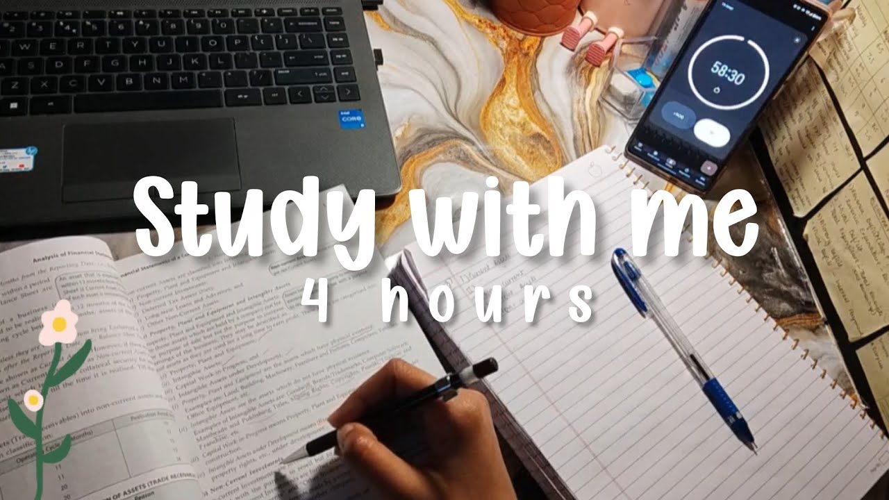4 Hour Study With Me ( With Breaks ) 60/10 pomodoro ⚜️ | No Music | Anyayayay 