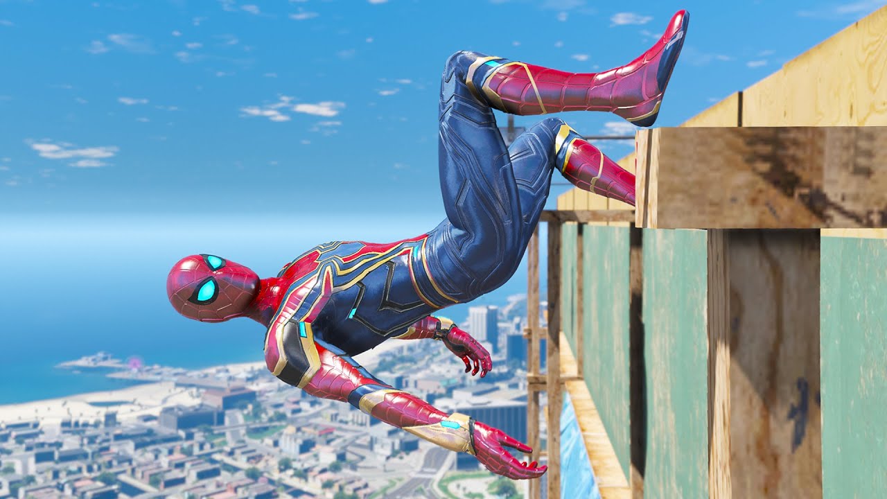 GTA 5 Iron Spiderman Ragdoll – Iron Spider-man Crazy Jumps Fails Ep 8  (Euphoria Ragdolls)