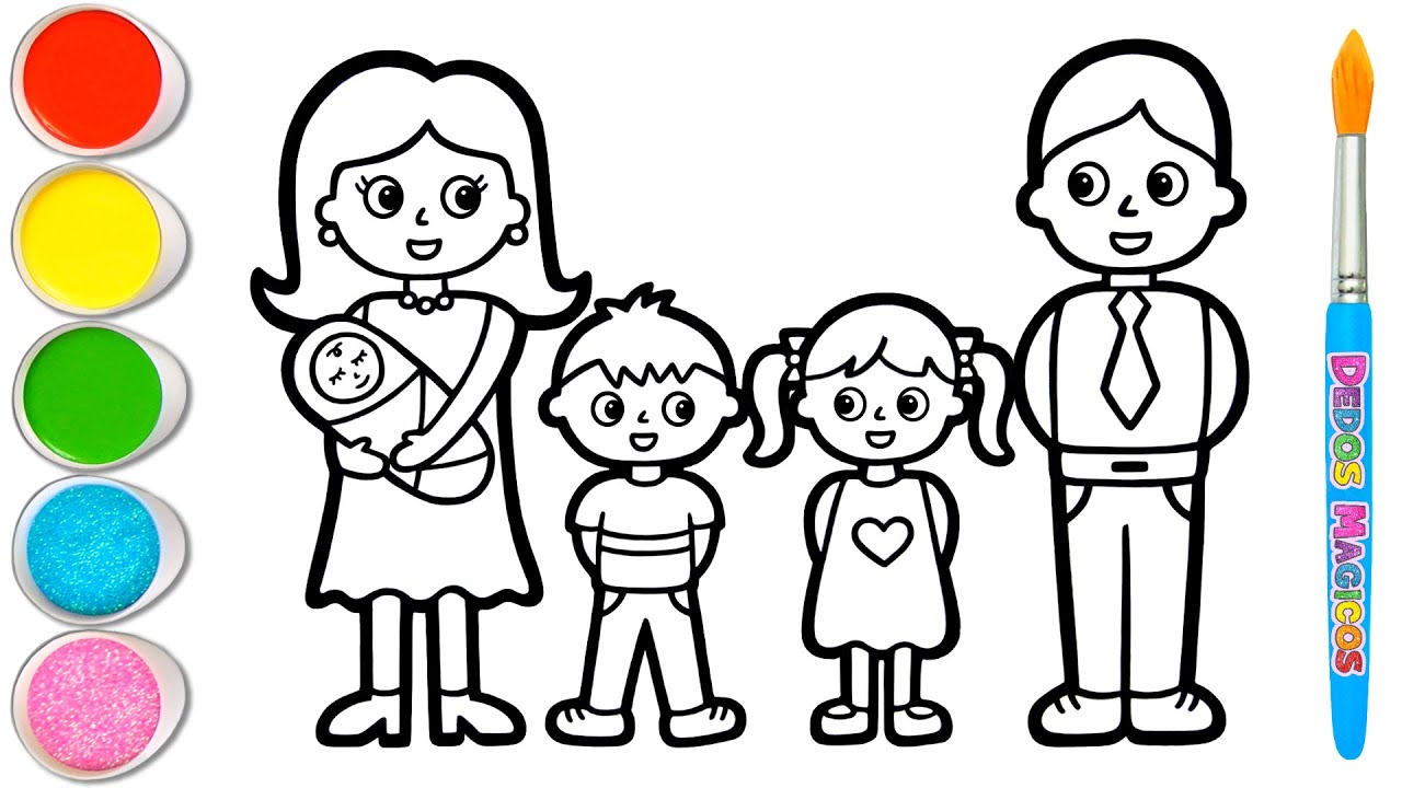 Dibujando y Pintando una Linda Familia con 2 Niños y un Bebé 👩👦👶👧👨 Para Niños #208