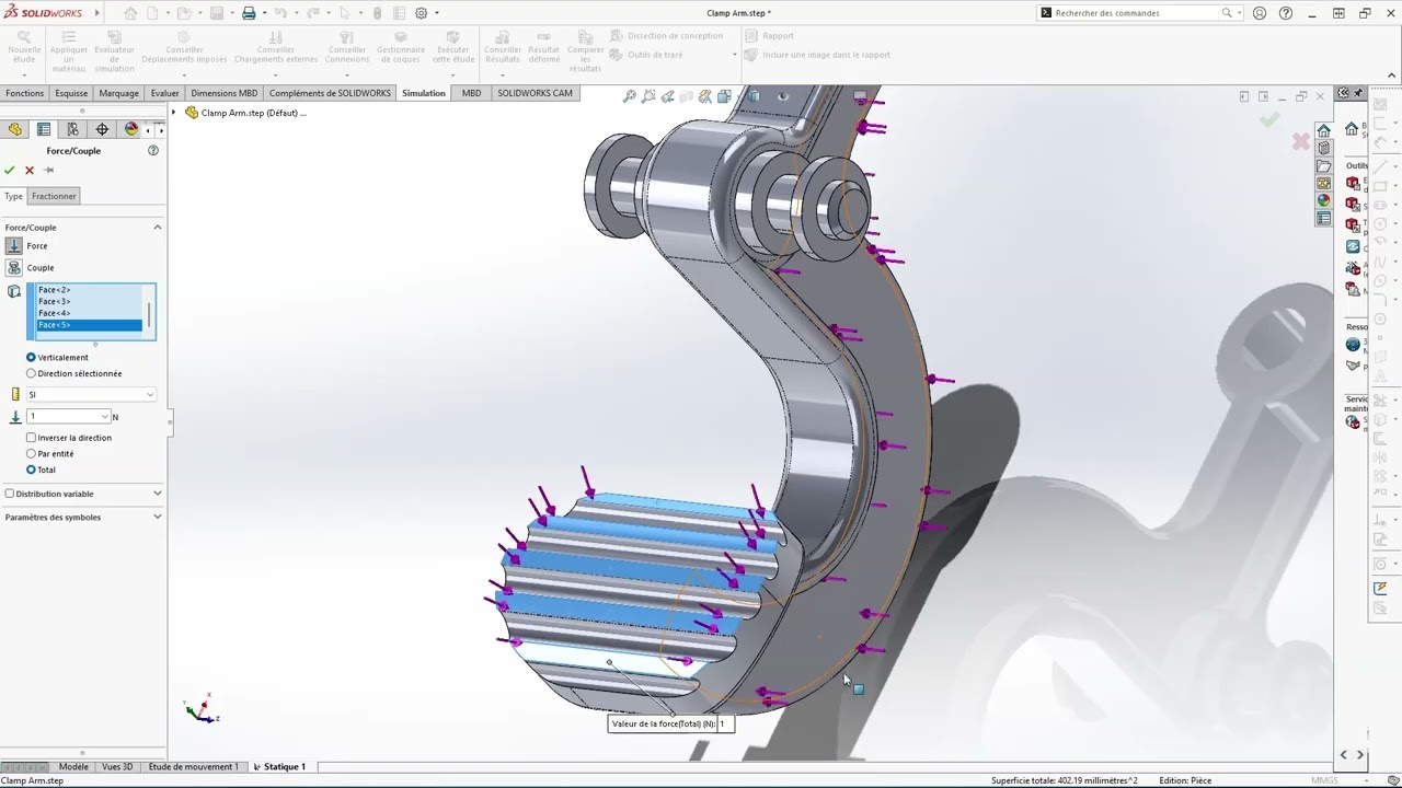 SOLIDWORKS Simulation : Analyse Statique d’un Clamp Arm