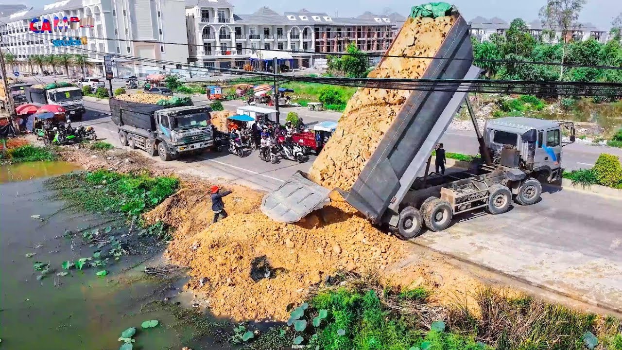 AMAZING! Start project LANDFILL Task! By Excellent Skill Driver Dozer KOMATSU D65P Pushing soil Rock