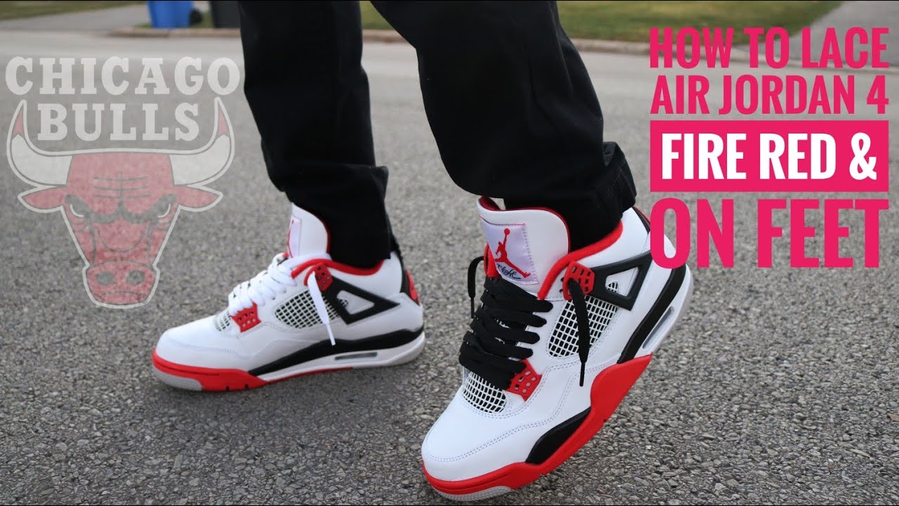 Как зашнуровать кроссовки Air Jordan 4 «Огненно-красные» и на ногах (2020)