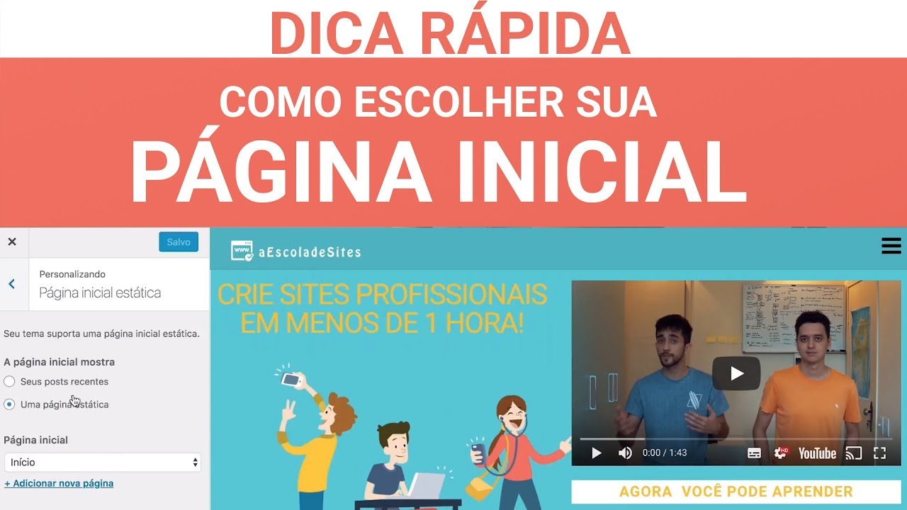 Como Escolher a P&aacute;gina de In&iacute;cio do seu Site!  - DICA R&Aacute;PIDA - aEscoladeSites