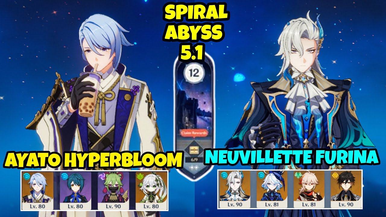 (F2P) C0 Ayato Hyperbloom & C0 Neuvillette Furina- Spiral abyss 5.1|Genshin Impact Mobile