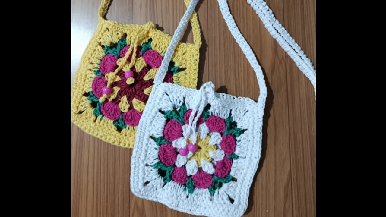 Tutorial Bolsa Crochê Infantil - Squares - @IdyArteCrochê 