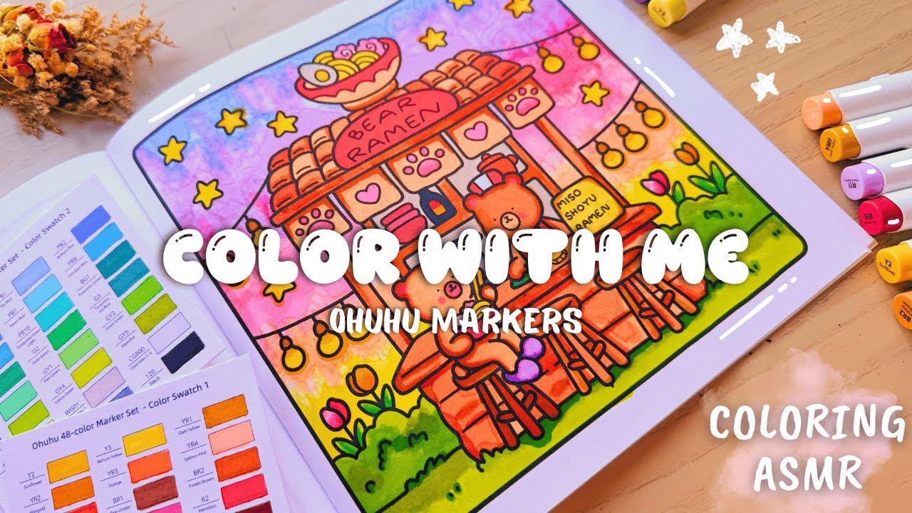 Color with me ASMR 🍜😋 Little Corner | Coco Wyo | Ohuhu Markers