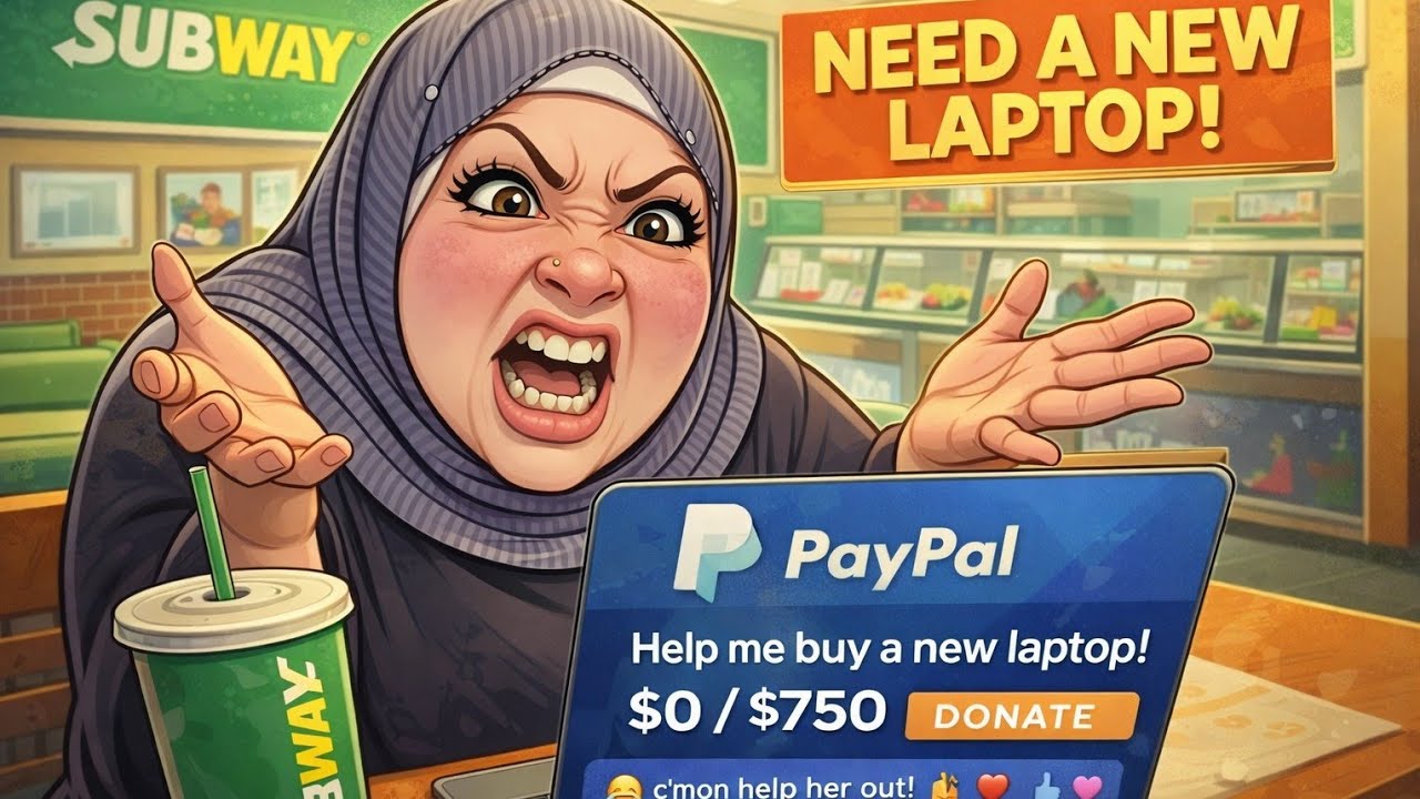 Foodie Beauty sitting at Subway live on kick ebegging for a new laptop and acting immature 