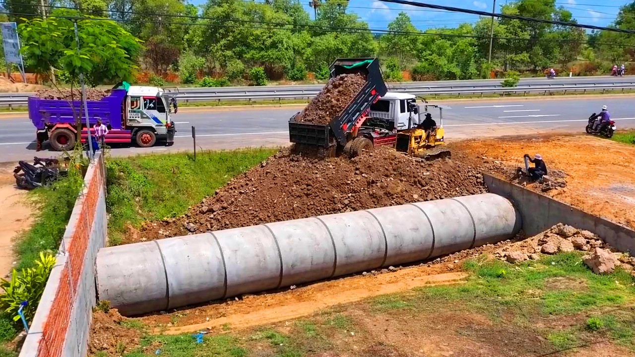 10M Installing a Massive Sewer Pipe | Road Drainage Construction Project