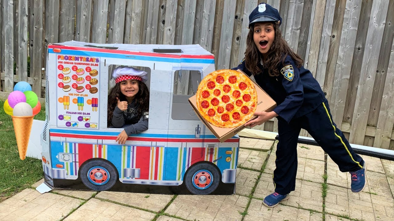 Police Pizza Delivery to Ice cream Truck!! Kids pretend play 2