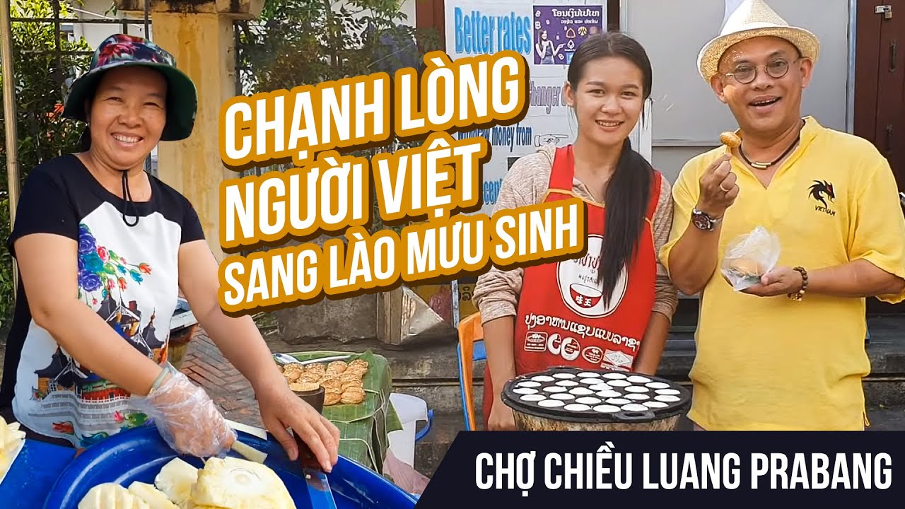 Ngất ngây gái xinh Lào bán bánh dừa bắn tiếng Việt tại Chợ chiều Luang Prabang