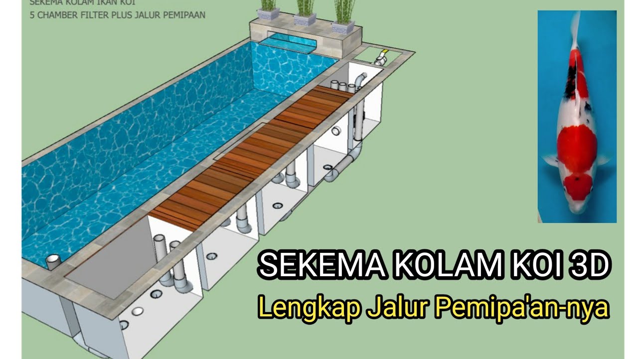 SKEMA 3D | KOLAM KOI | LENGKAP SALURAN PEMIPA'AN NYA