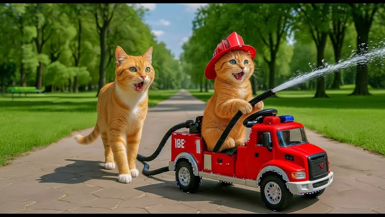 Mama Cat Works Hard Help Kitten Chase Dream of Becoming a Brave Fire fighter 🚒🐱