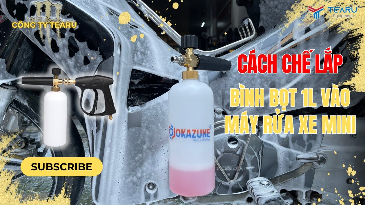 Cách lắp Bình Bọt Tuyết 1L vào Máy Rửa Xe Mini và Máy Rửa Xe Dây Đai | TEARU