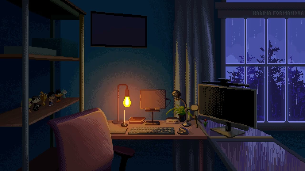 🌧️ Cozy Pixel Art Rainy Night Desk Ambience | Relax &bull; Study &bull; Focus &bull; Sleep