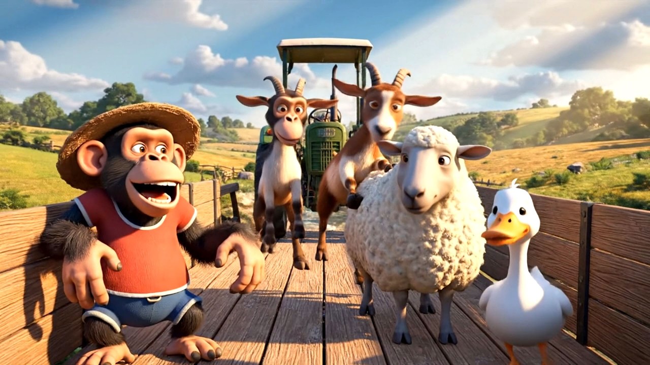 Monkey Farmer Adventure Tractor Ride with Sheep & Goats | Funny Farm Cartoon