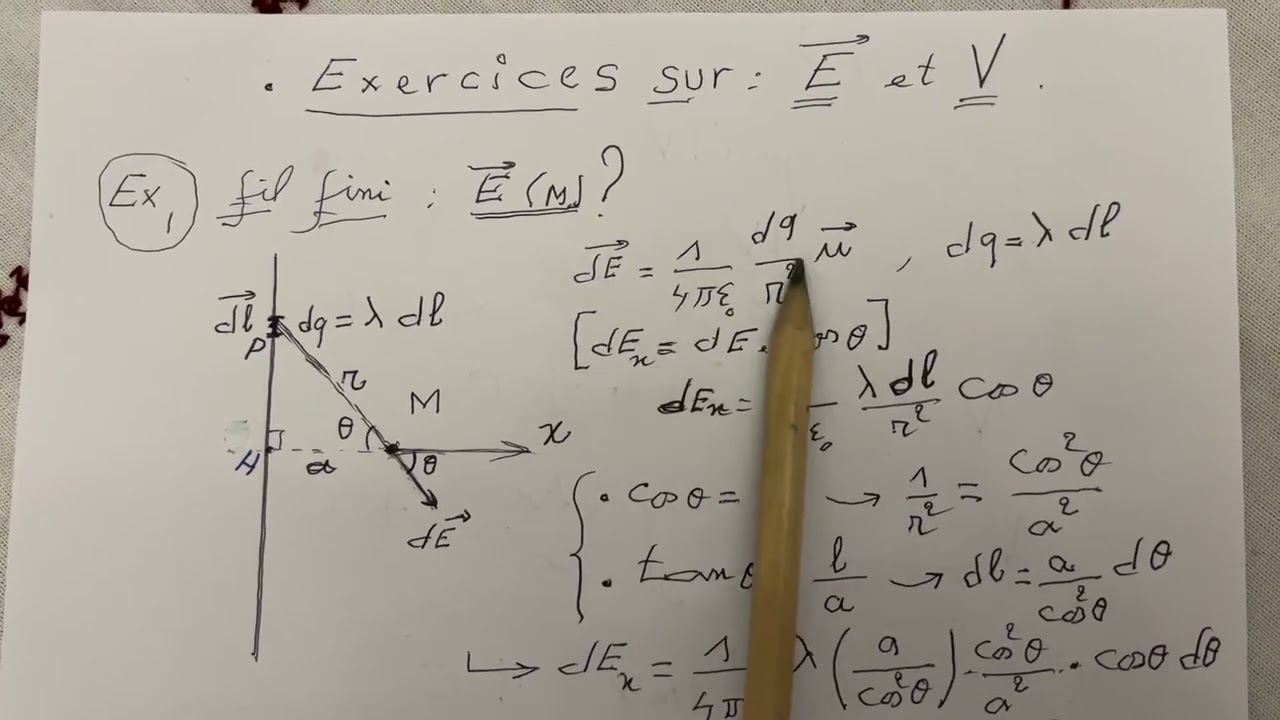 Exercices sur le champ électrostatique E et le potentiel V