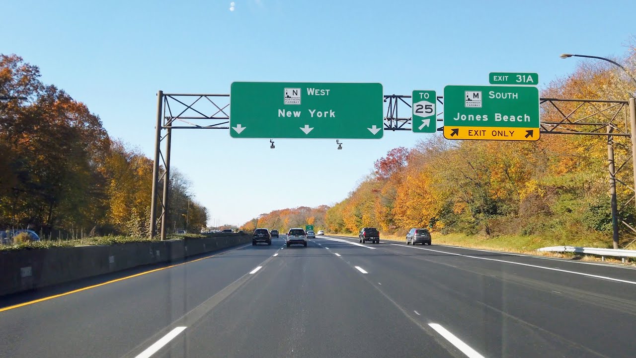 Northern State Parkway west with fall colors | Exit 36 to 24 | Long Island, NY