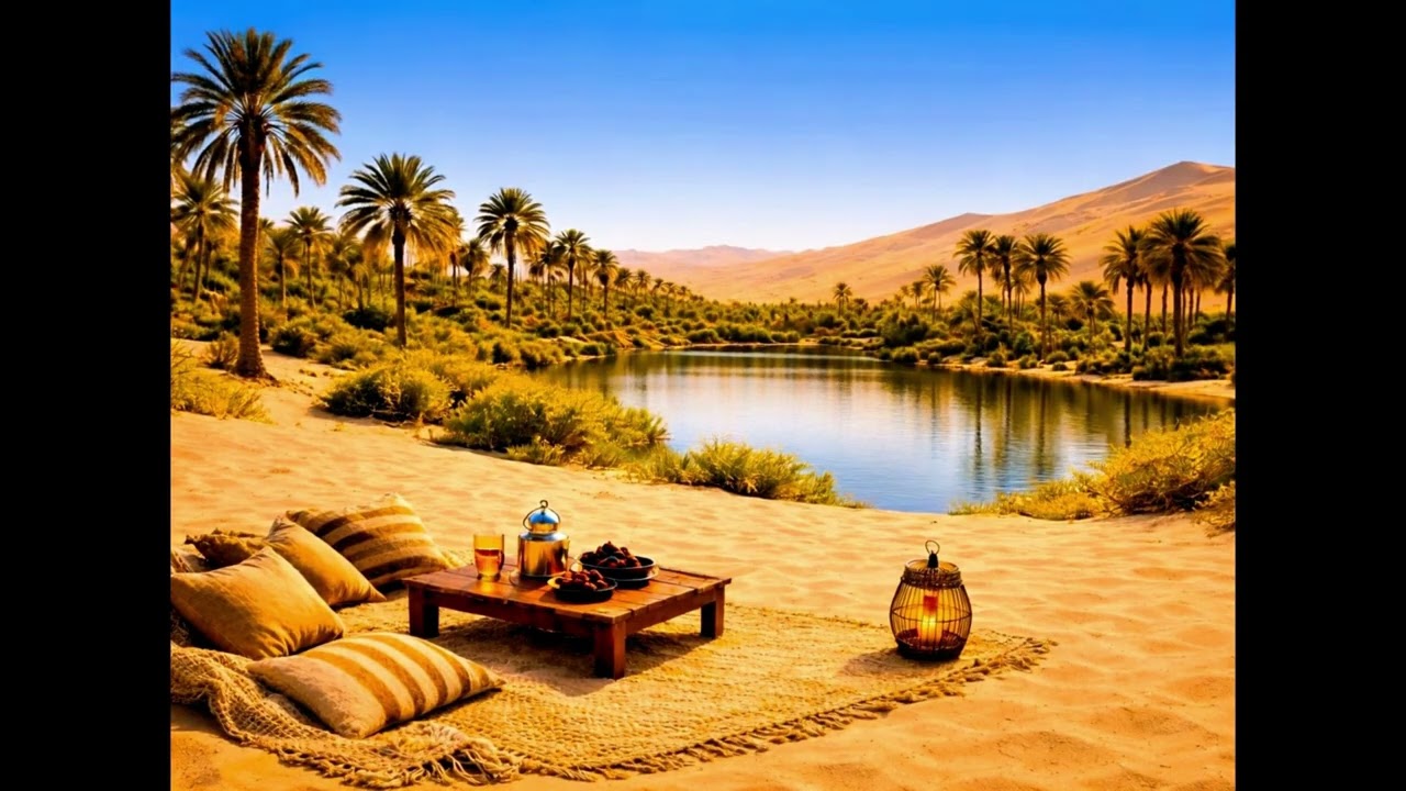 Desert Oasis Ambience 🌴 Calm Water, Gentle Breeze & Peaceful Desert Sounds (Relaxation, Sleep..)