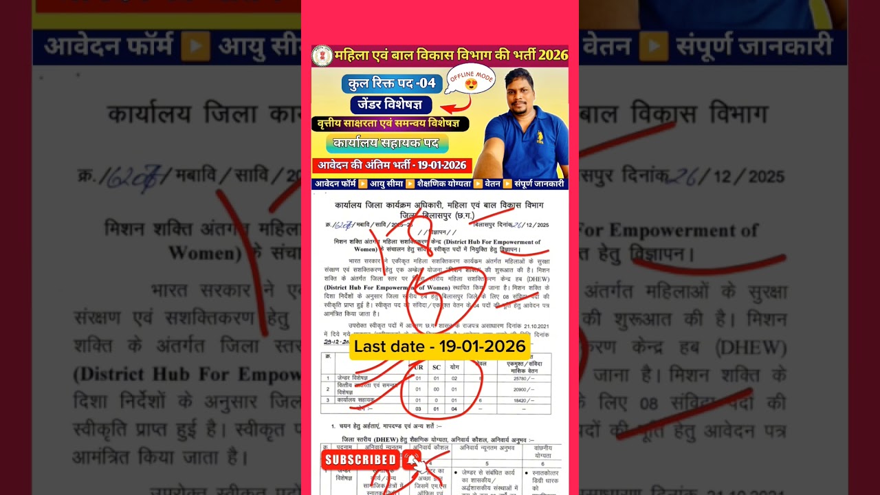 🛑 महिला एवं बाल विकास विभाग भर्ती बिलासपुर 2026 l Cg new vacancy 2026
