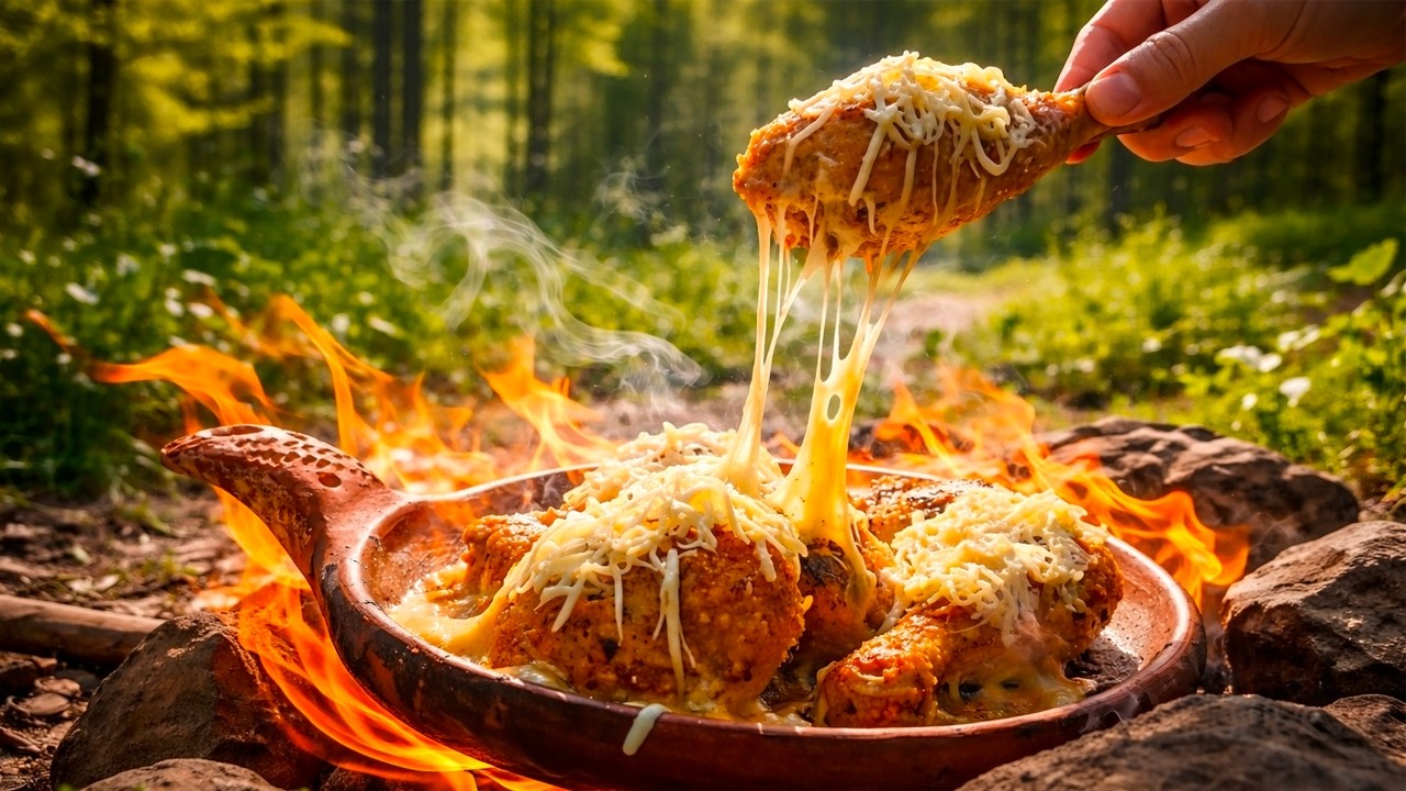 Wild Cooking: Cheesy Chicken in a Clay Pan (ASMR)