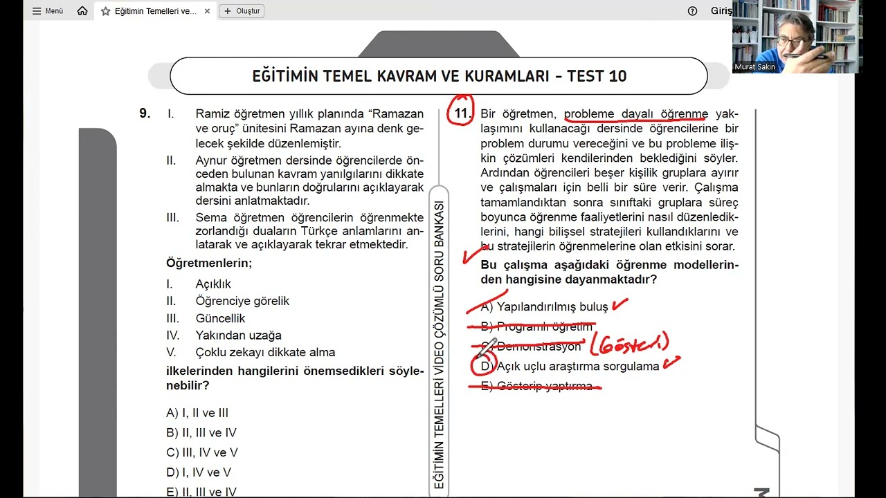 EĞİTİMİN SÜREÇLERİ -19 TEST 10 SORU ÇÖZÜM