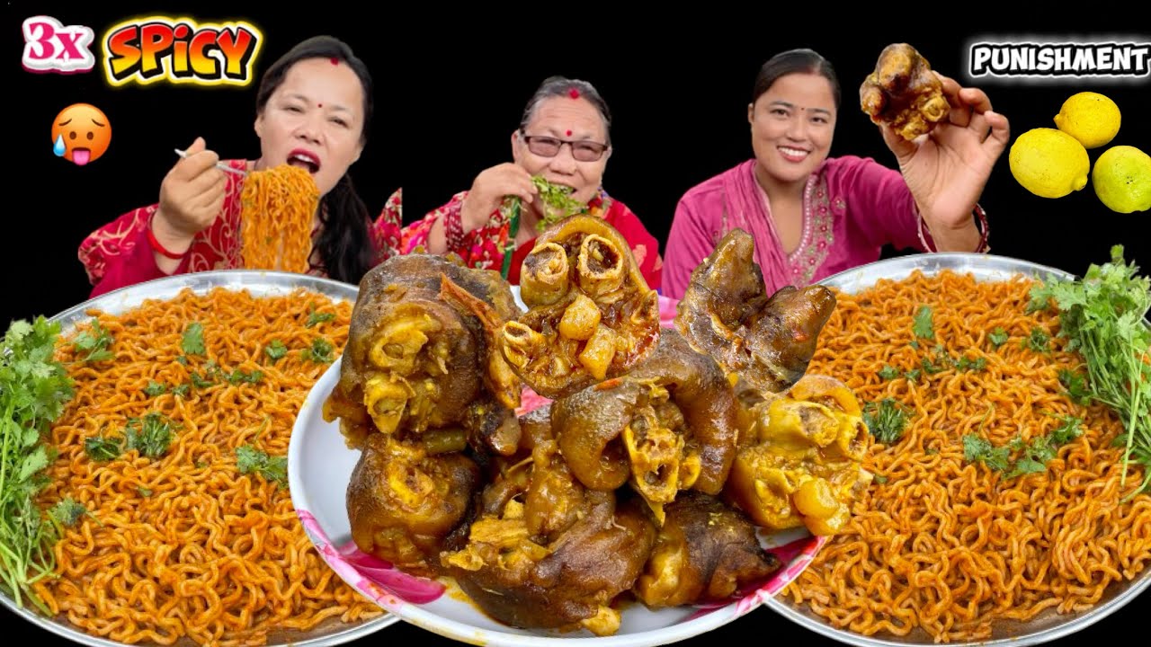 SPICY 🥵 3X DEVILS NOODLES PORK LEG EATING CHALLENGE || Sasu Buhari Eating challenge 🔥