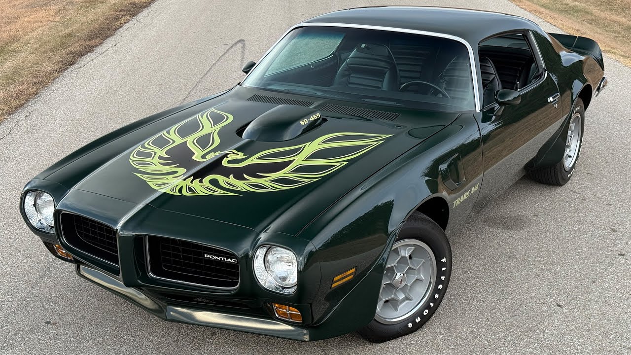 FOR SALE: 1973 Pontiac Trans AM, 455ci - V8, Auto, AC, Brewster Green, Black Interior Stock #2190