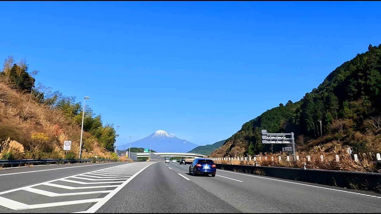 富士山の眺めが美しい、新東名高速の清水から富士までドライブ　Driving the section of Shin-Tomei Expressway with best view of Mt.Fuji