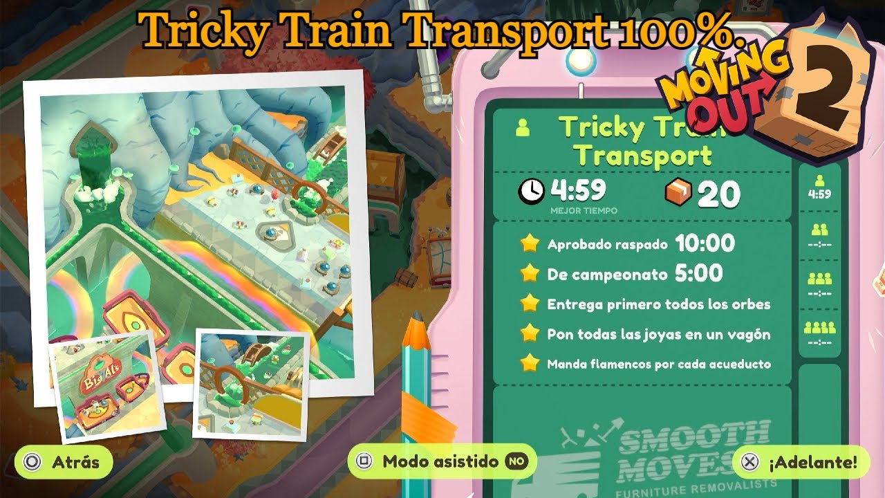 Moving Out 2 | Tricky Train Transport al 100% con todos los objetivos.