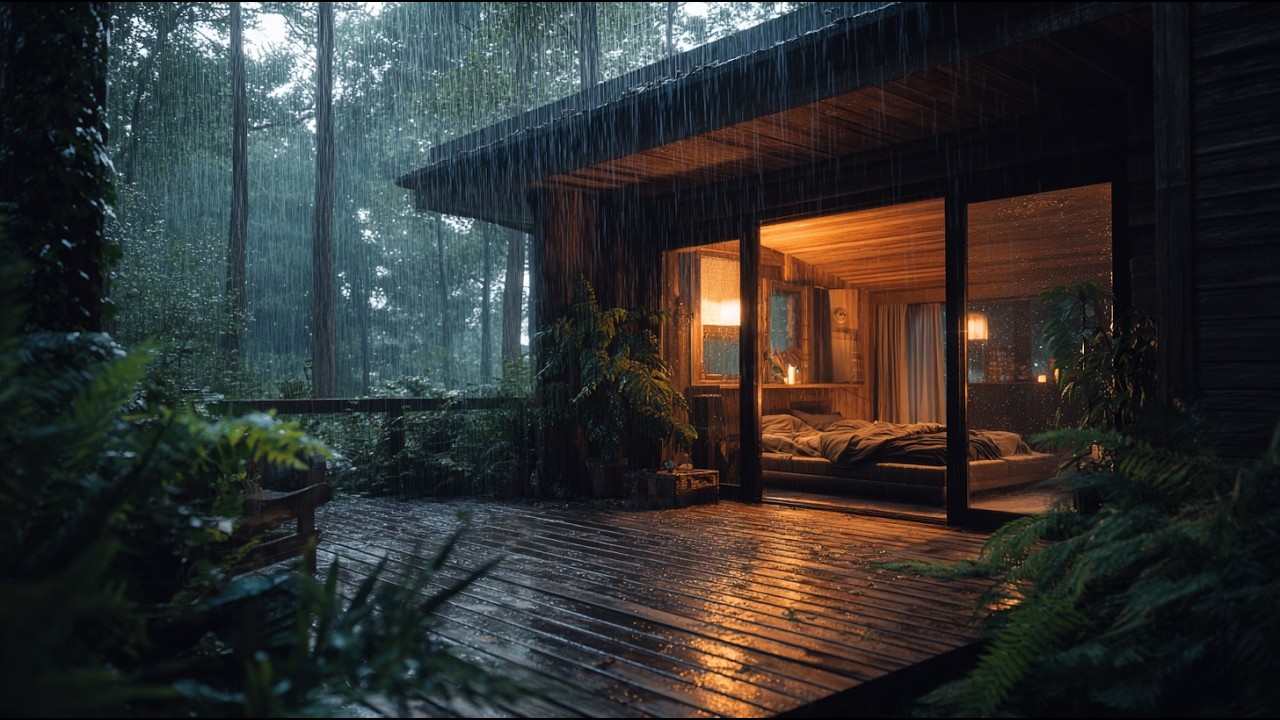 NO ADS | Soothing Rain in a Tranquil Garden | Dark Cozy Room for Sleep, Relaxation & Mindfulness