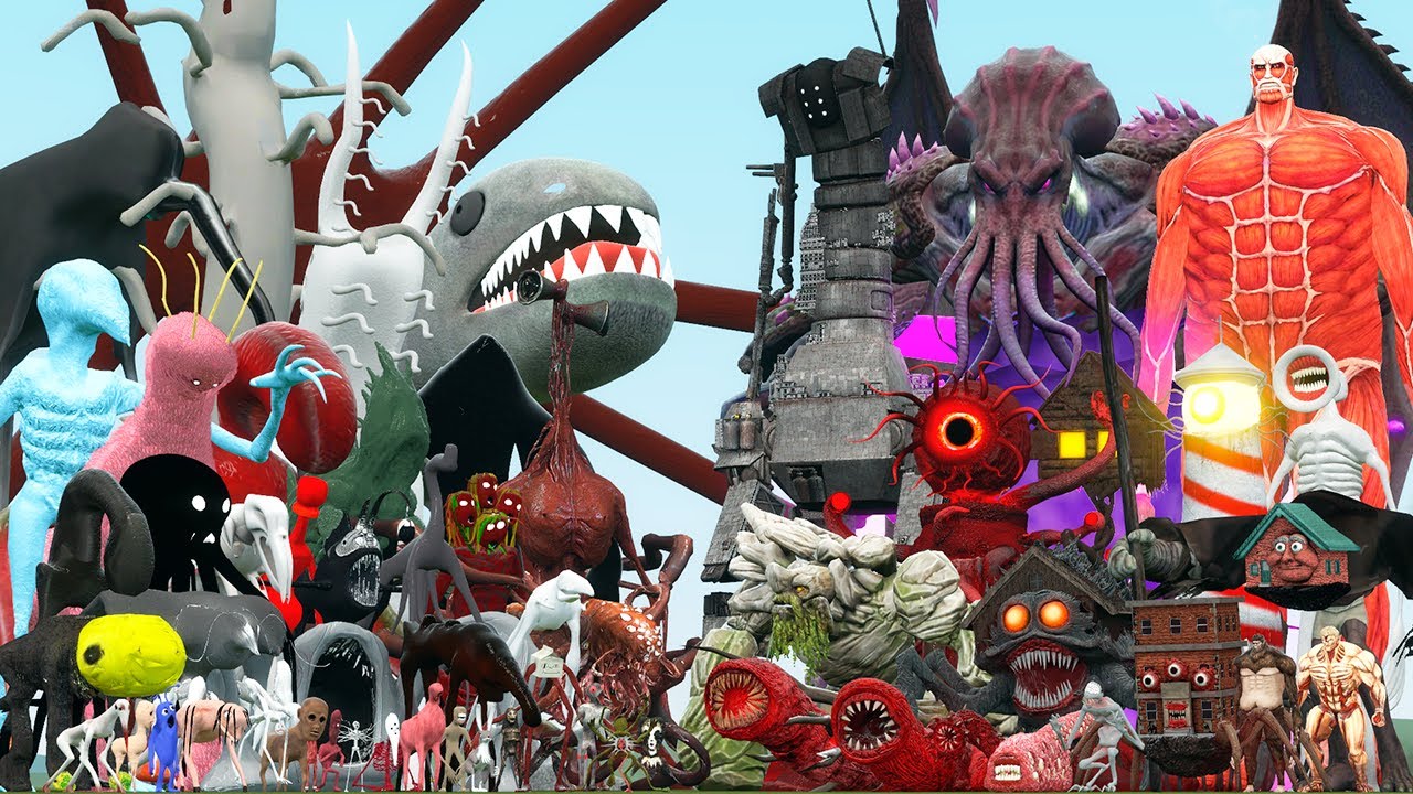 TREVOR HENDERSON CREATURES VS GIANT WORM, EARTH MOVER AND CTHULHU MONSTERS (Garry's Mod)