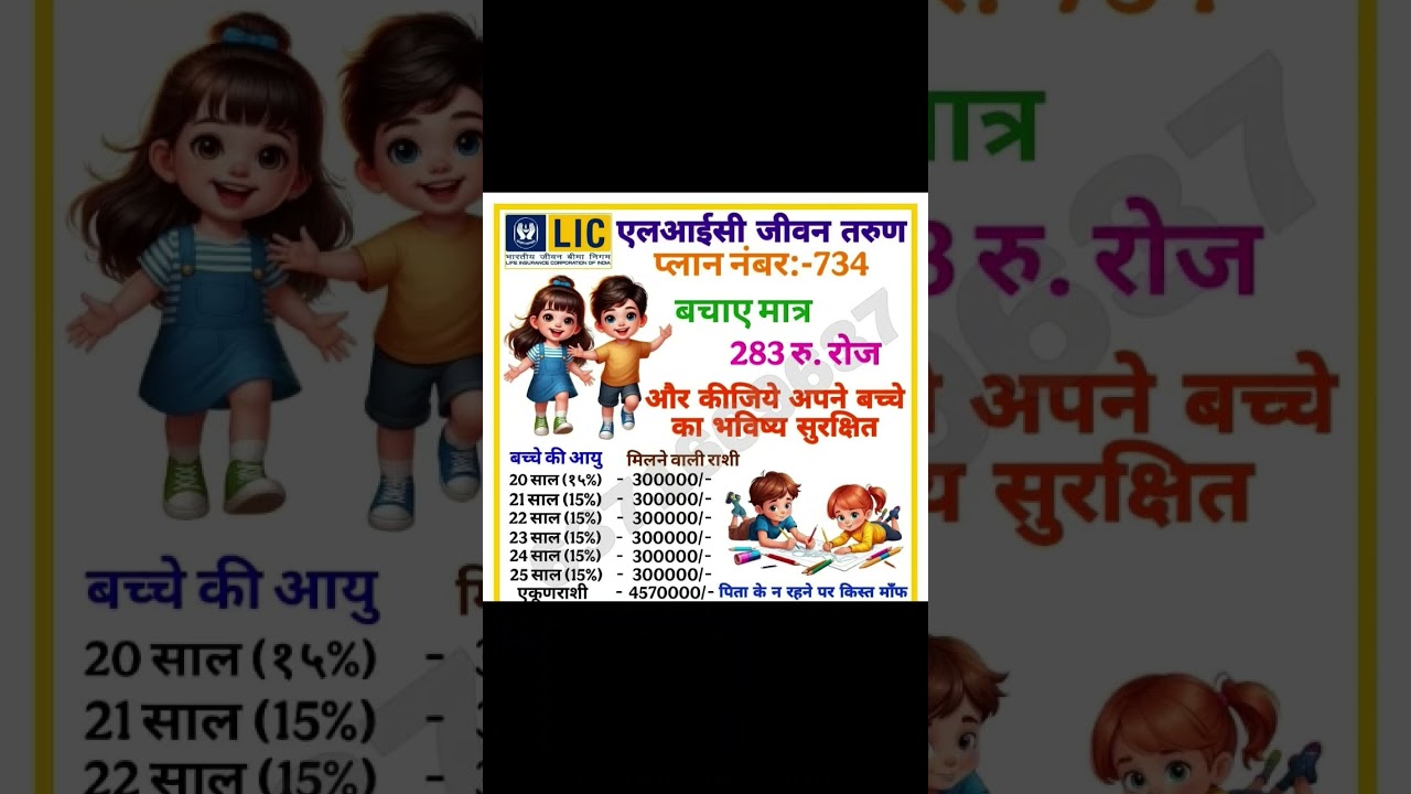 734 LIC of India Jeevan Tarun, life inaurance plan for children. plan LIC. premium Waiver benefit