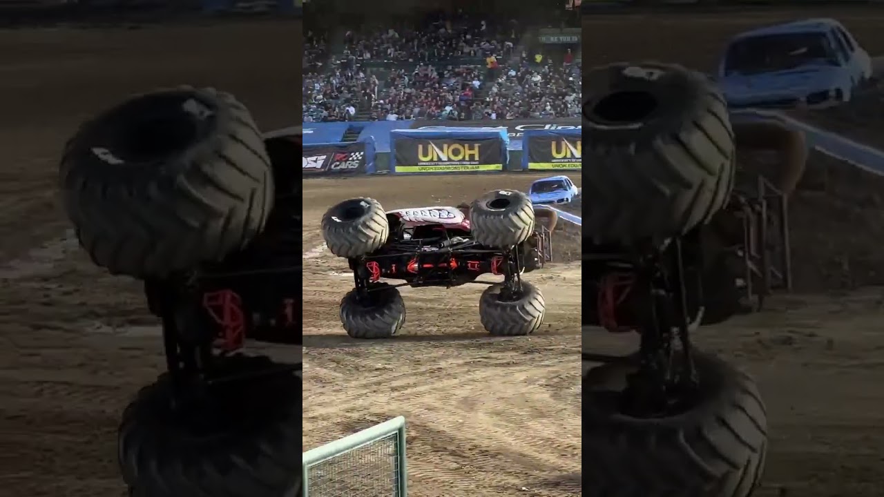 Monster truck performs breakdancing stunt