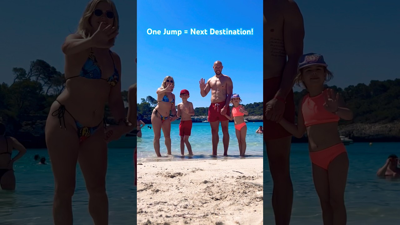 One Jump = New Country 🌍 Family Travel Jump Transition Challenge #Shorts #familyholiday