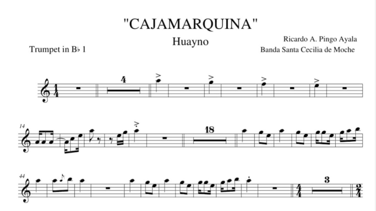 cajamarquina huayno partitura trompeta 🎺 🎺banda santa cecilia de moche