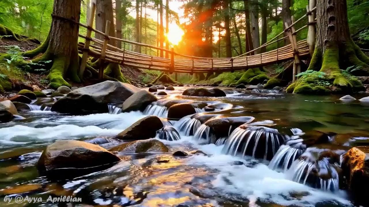 Fall Asleep Instantly 🌇 10+ Hours of Peaceful Sunset River & Relaxing Waterfall Sounds