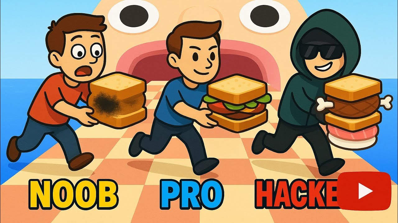 NOOB 🤓 vs PRO 😎vs HACKER 🔥 - in Sandwich runner 🥪 - Walkthrough gameplay Max levels