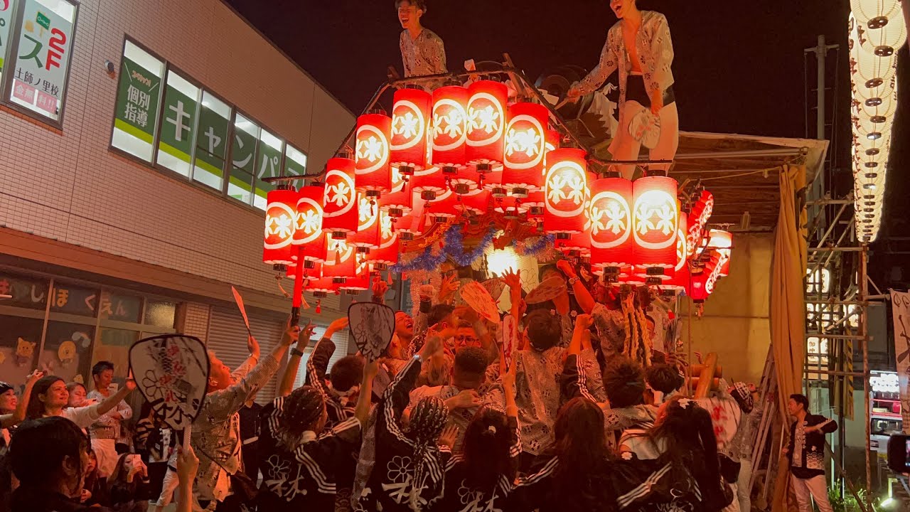 【子だんじり2台のでんでん】2025.10.12 藤井寺東地区だんじり祭り　曳き唄「ナマズ音頭」林の最後の暴れ、黒田神社宮入など　（林・北條・大井）　大阪府藤井寺市