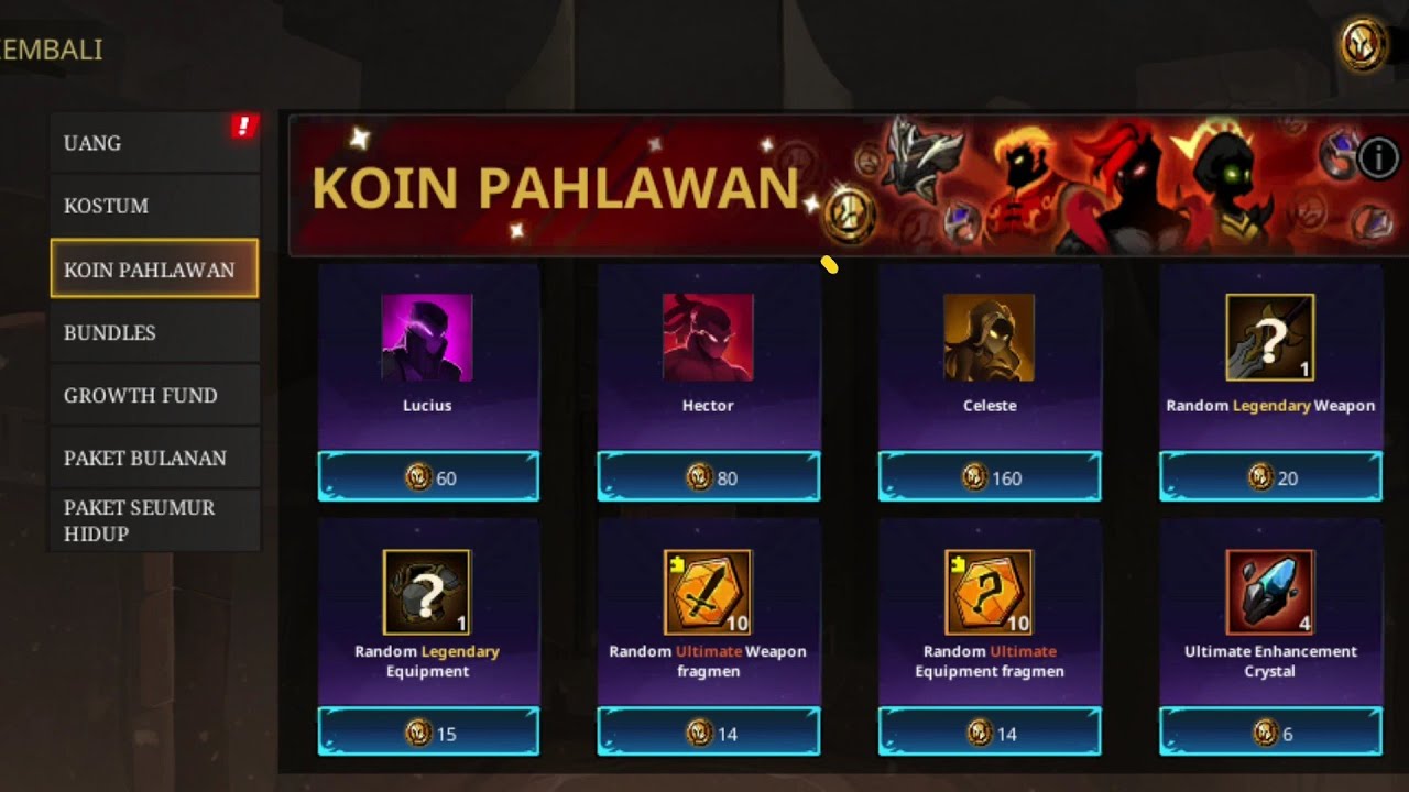Shadow Knight Pedang Game 3 : Buy Lucius Hector Celleste With 300 Hero coins