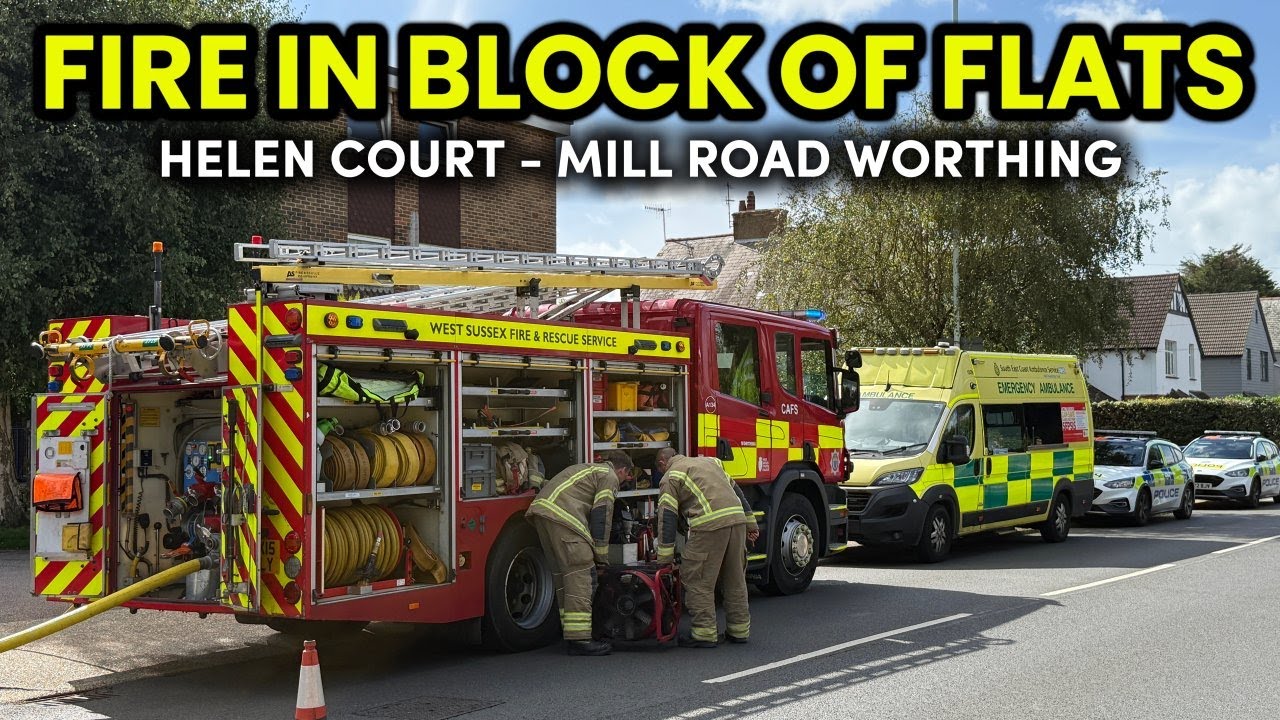 FIRE AT FLATS IN WORTHING. 'Helen Court' in Mill Road. 9 emergency vehicles attend. #worthing #fire