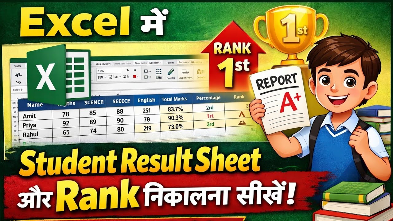 👉 Create a Complete Student Result Sheet in Excel with Rank | Full Project Tutorial