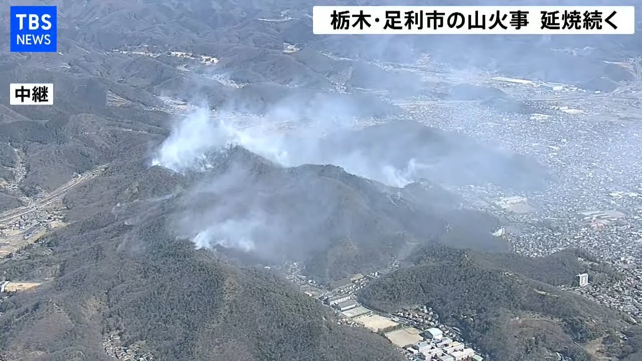 【LIVE】栃木県・足利市山火事 上空映像（音声なし）(2021年2月24日)