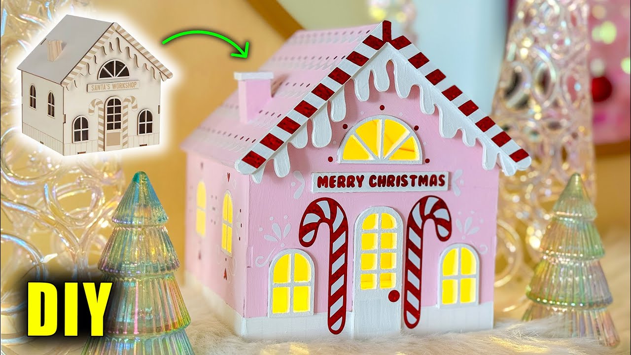 HOW TO MAKE A CUTE PINK GINGERBREAD HOUSE - CHRISTMAS DECOR || Lucykiins