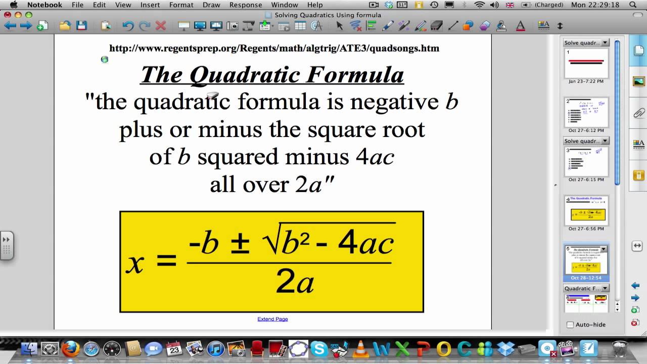 Solving quadratic equations using the quadratic formula