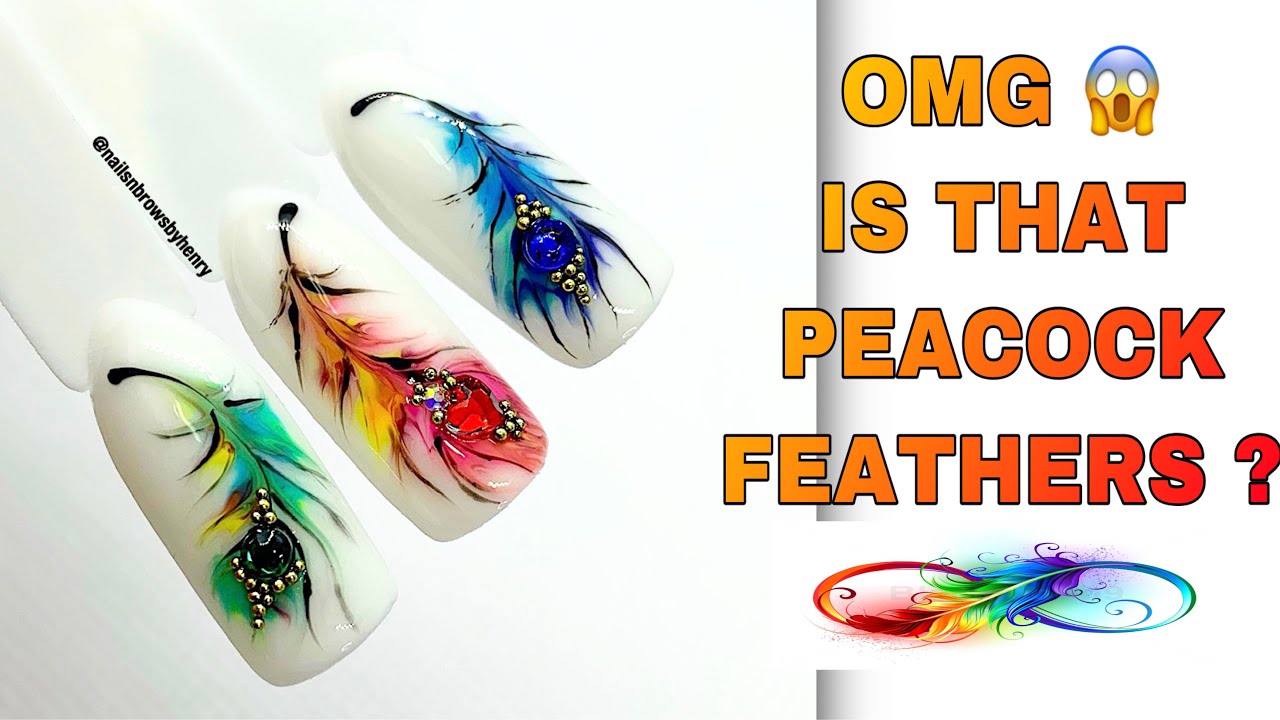 Tutorial: FASTEST WAY OF DRAWING PEACOCK FEATHERS : Nails art tutorial by Henry