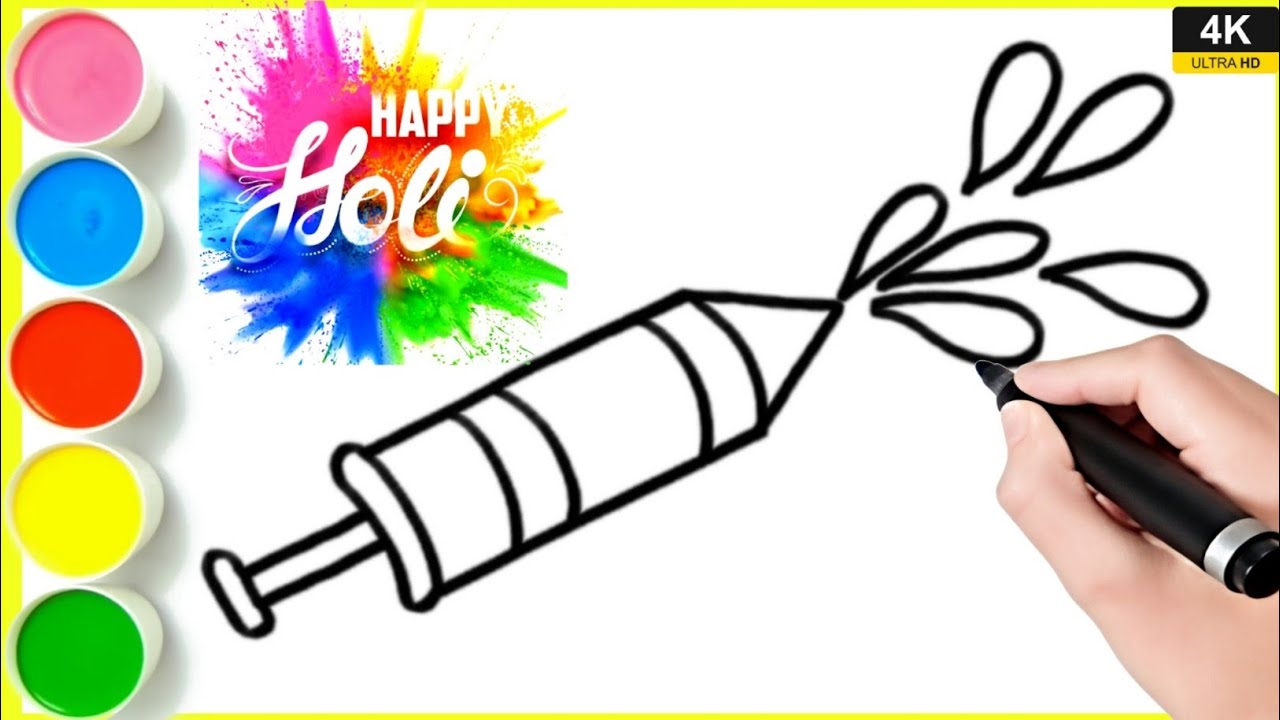 Happy holi drawing || how to draw pichkari drawing || Holi pichkari drawing special step by step. 