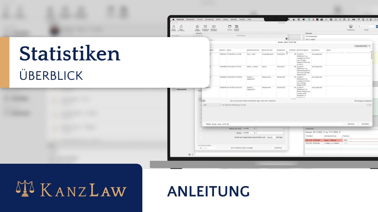 KanzLaw Anwaltssoftware Überblick über die Statistiken